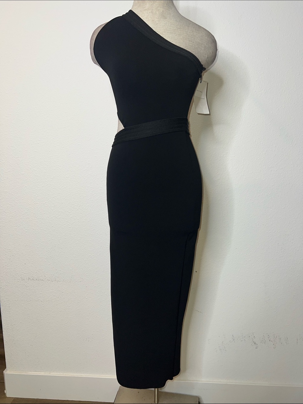 Zara One-Shoulder Black Sculpt Midi Dress